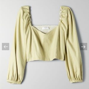 BABATON ARITZIA Cropped Linen Blend Long Sleeve Blouse